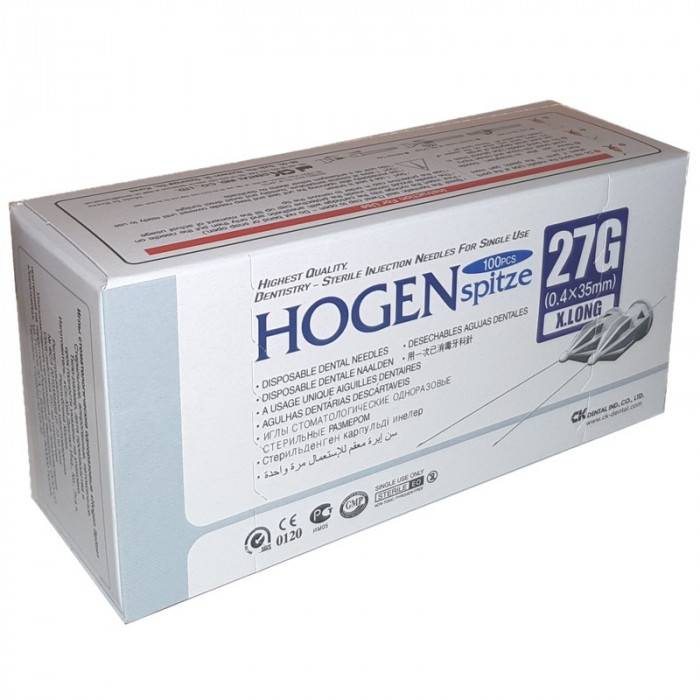 Изображение Иглы карпульные Hogen Spitze 27G 0,4х35мм, одноразовые, стерильные, 100шт