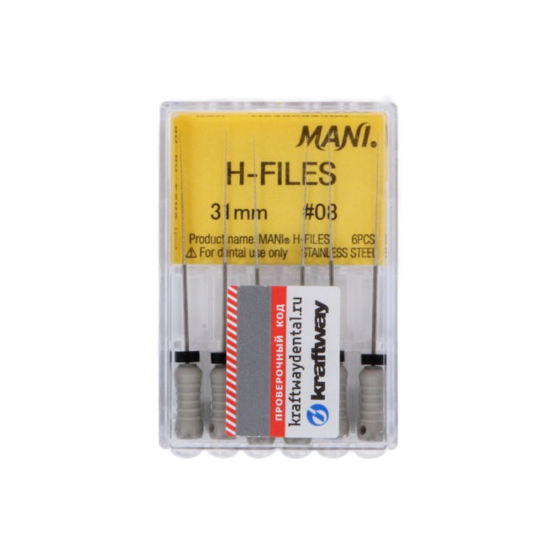 Изображение H-Files размер 008, 31мм, корневой бурав ручной, 6шт, Mani 1 из 1