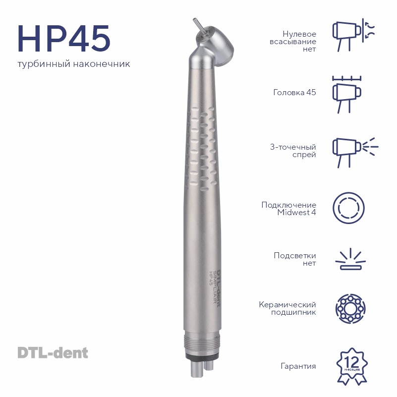 Изображение Наконечник турбинный головка 45 HP45 без света Midwest  DTL-dent