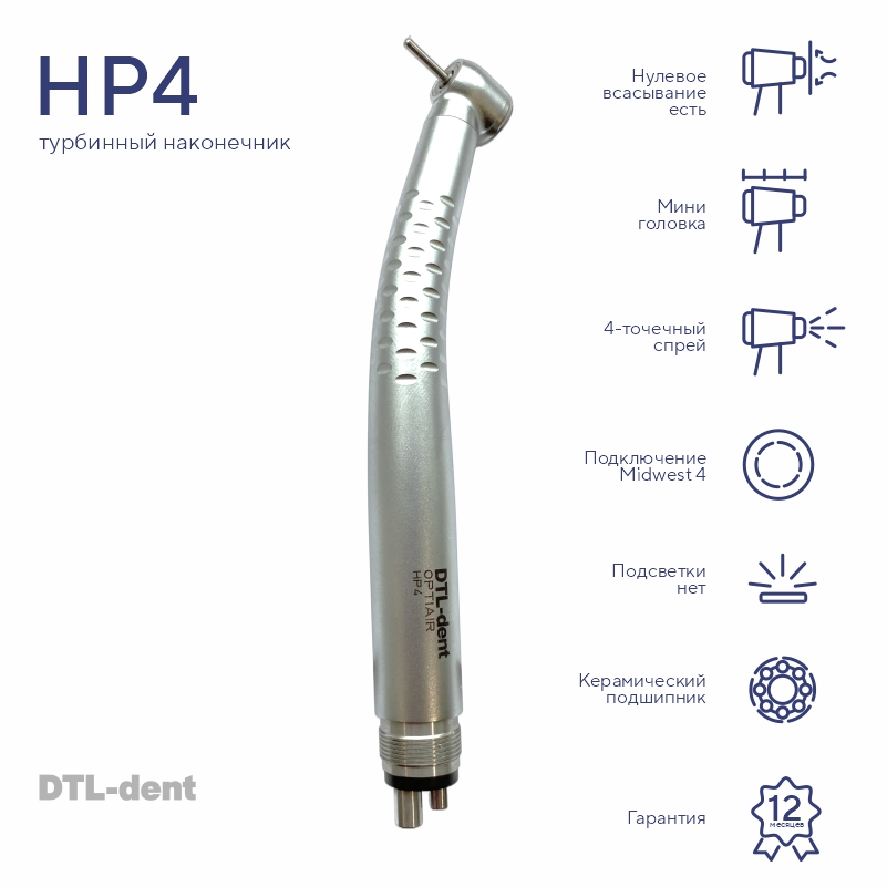 Изображение Наконечник турбинный мини головка HP4 без света Midwest  DTL-dent